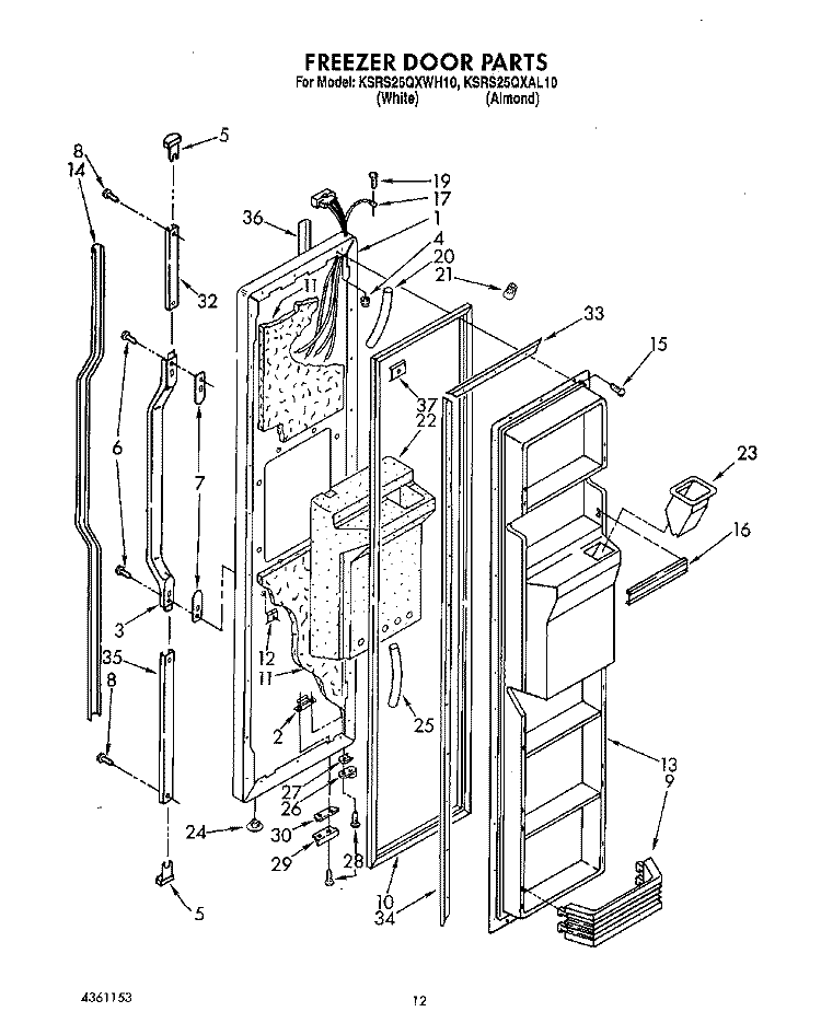 FREEZER DOOR Diagram and Parts List for KSRS25QXAL10  KitchenAid Refrigerator