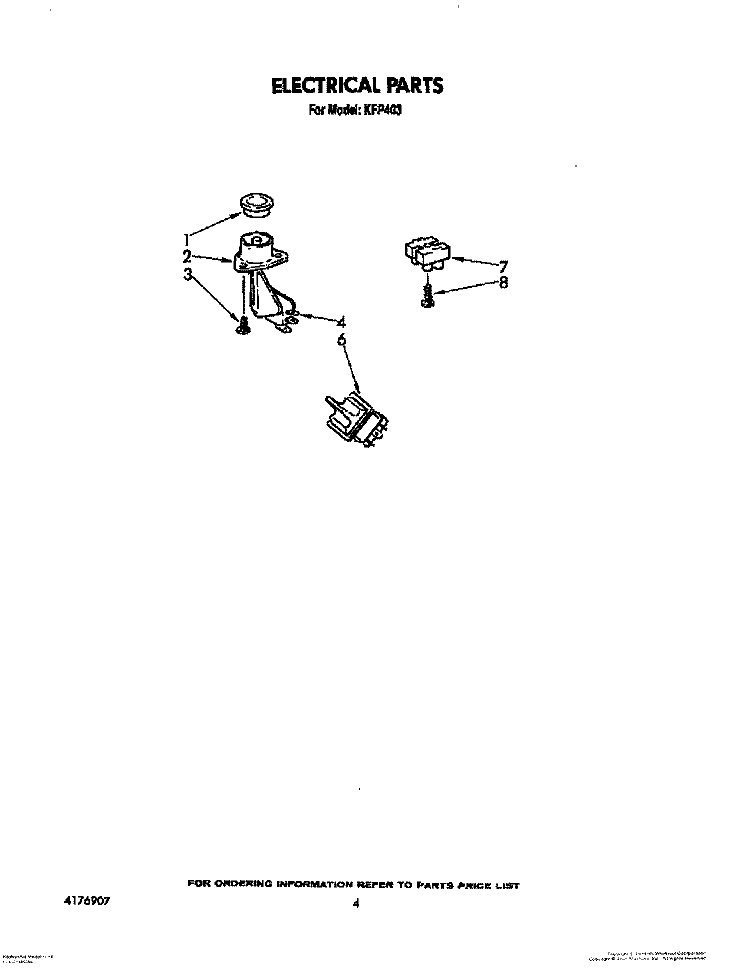 ELECTRICAL Diagram and Parts List for KFP403  Whirlpool Food Processor