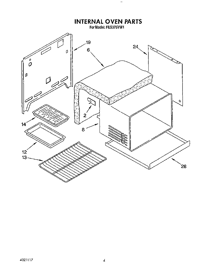 INTERNAL OVEN Diagram and Parts List for FES375VX1  Roper Range