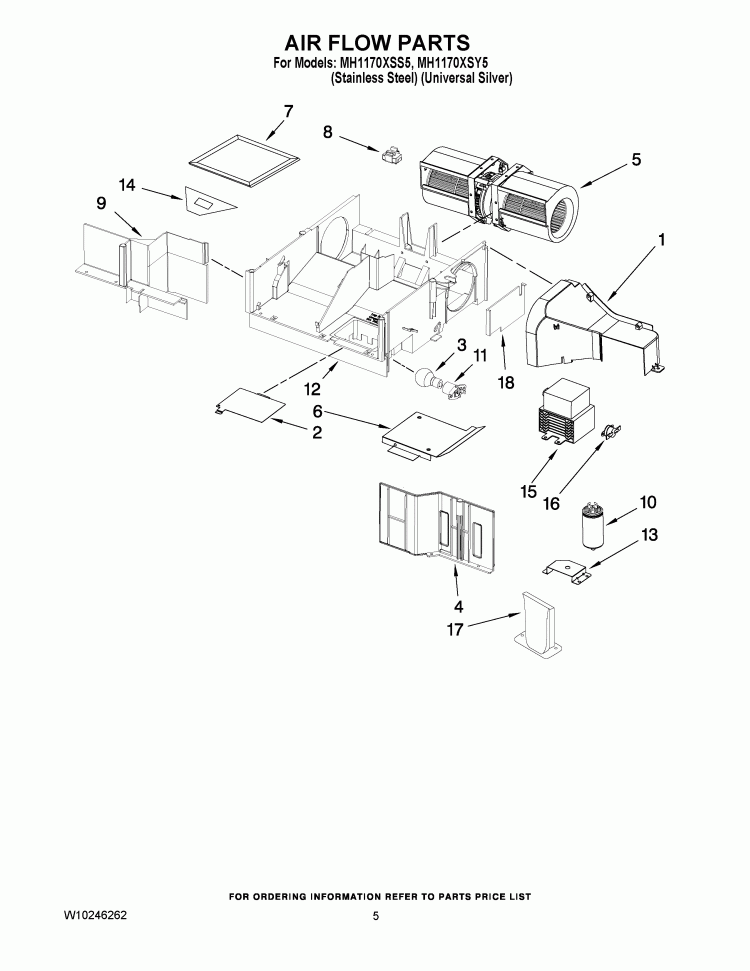 AIR FLOW PARTS Diagram and Parts List for MH1170XSY5  Whirlpool Microwave