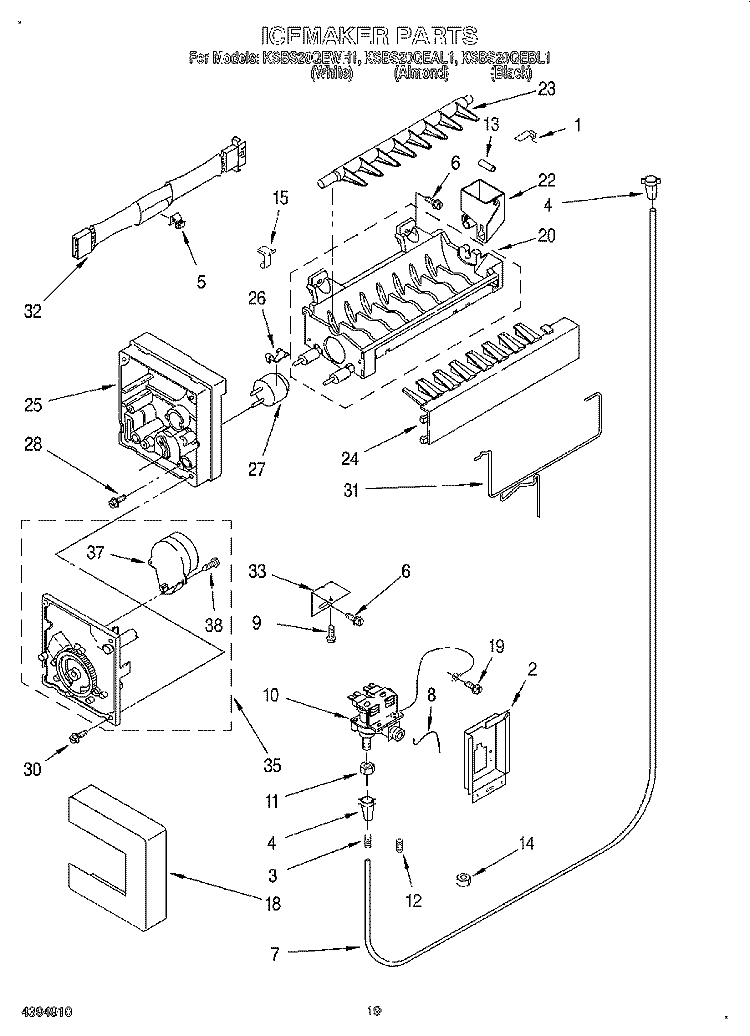 ICEMAKER, LIT/OPTIONAL Diagram and Parts List for KSBS20QEAL1  KitchenAid Refrigerator