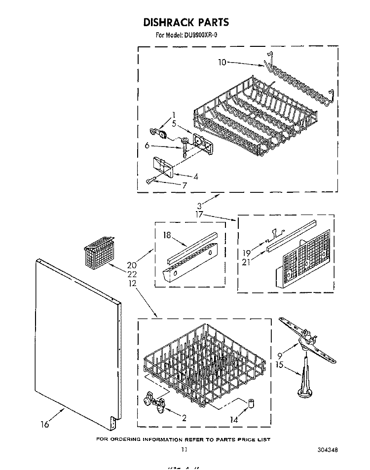 DISHRACK Diagram and Parts List for DU9900XR0  Whirlpool Dishwasher