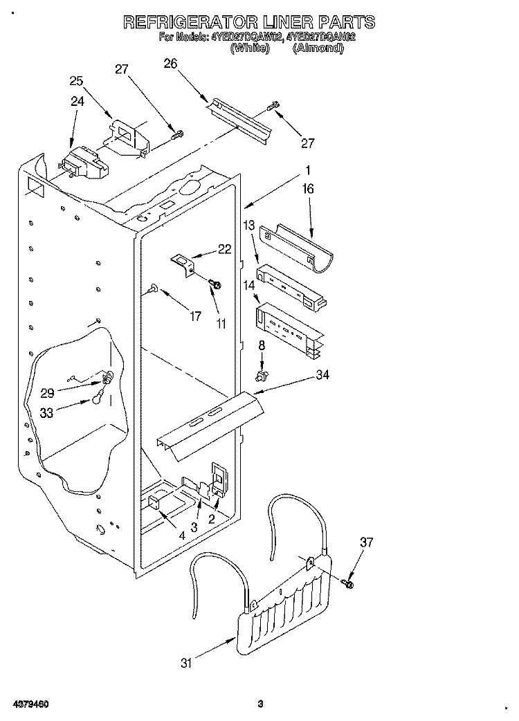REFRIGERATOR LINER Diagram and Parts List for 4YED27DQAN02  Whirlpool Refrigerator