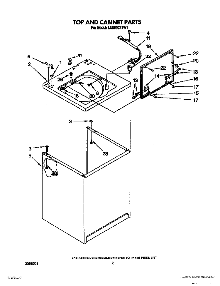 TOP AND CABINET Diagram and Parts List for LA5600XTG1  Whirlpool Washer