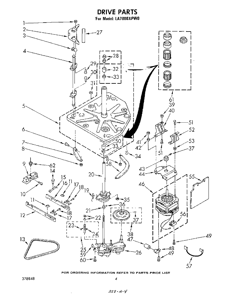 DRIVE Diagram and Parts List for LA7800XPW0  Whirlpool Washer