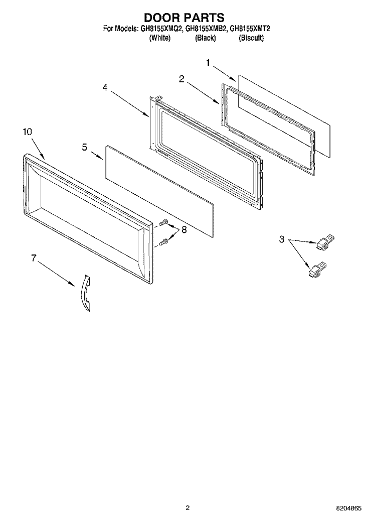 DOOR PARTS Diagram and Parts List for GH8155XMB2  Whirlpool Microwave