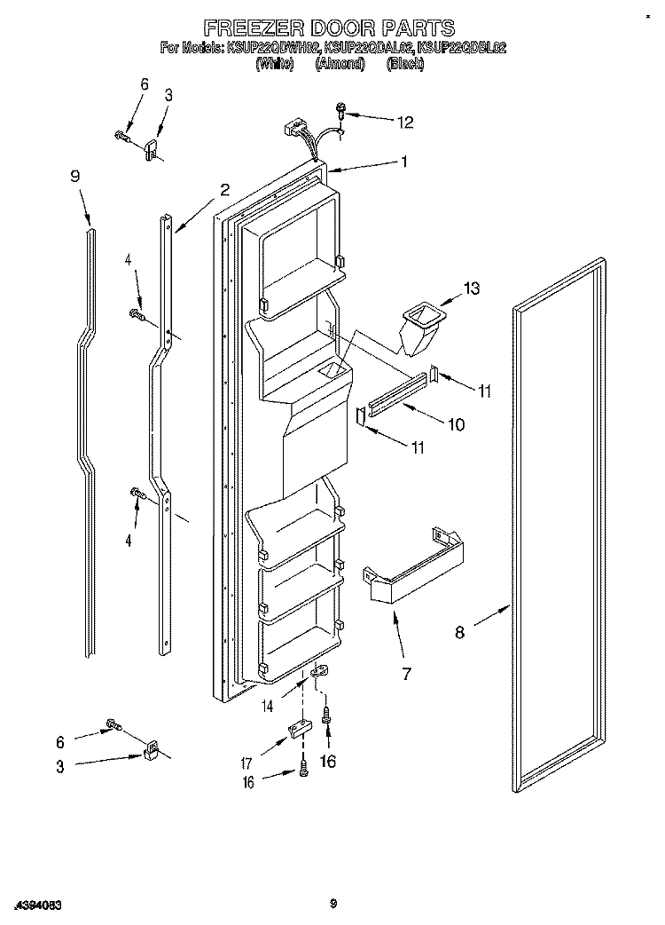 FREEZER DOOR Diagram and Parts List for KSUP22QDBL02  KitchenAid Refrigerator