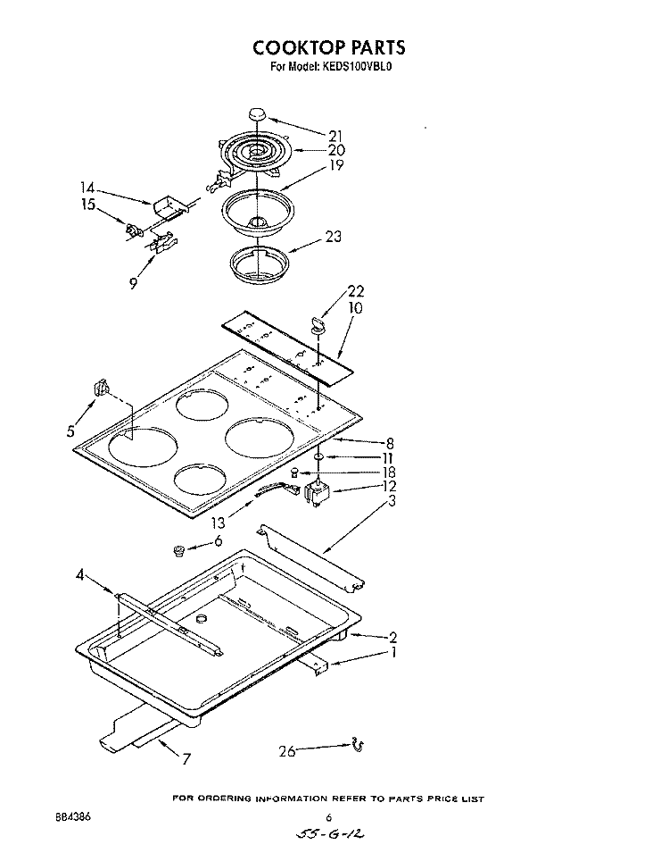 COOK TOP , LIT/OPTIONAL Diagram and Parts List for KEDS100VWH0  KitchenAid Range