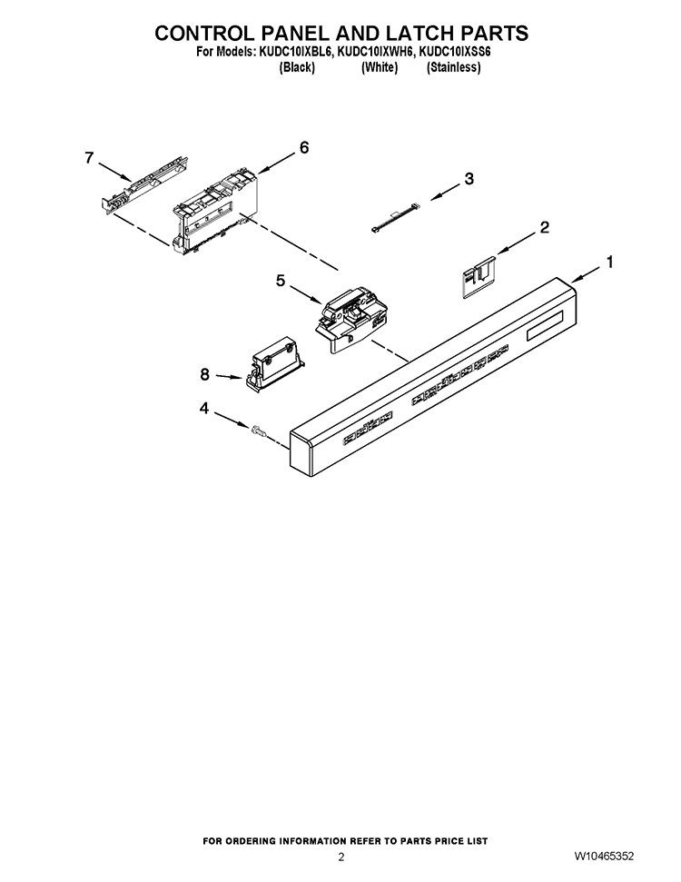 CONTROL PANEL AND LATCH PARTS Diagram and Parts List for KUDC10IXSS6  KitchenAid Dishwasher
