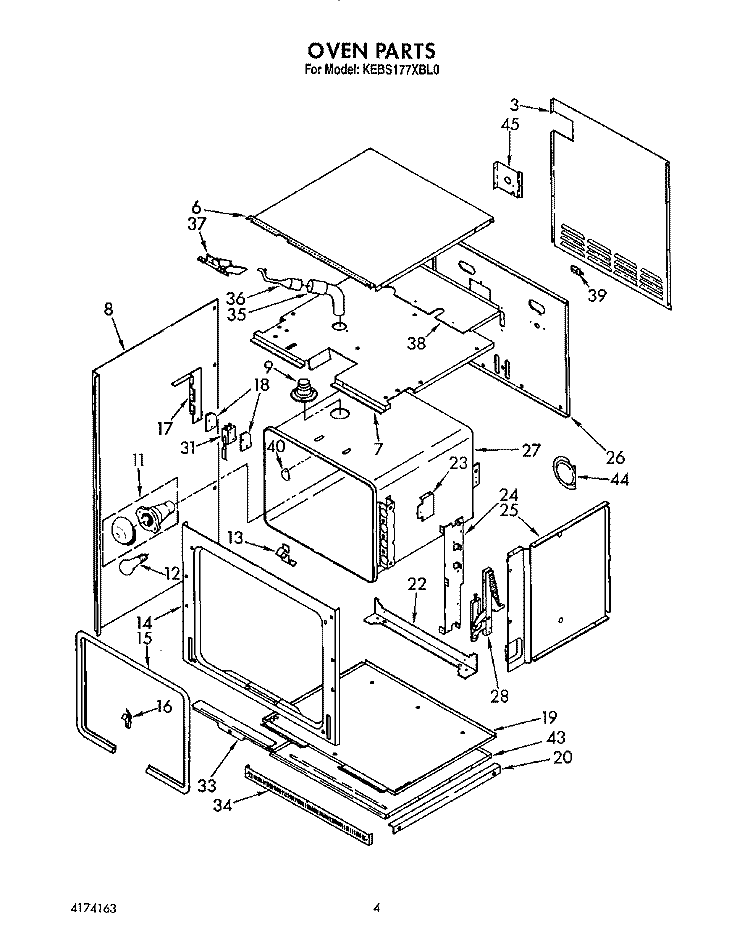 OVEN Diagram and Parts List for KEBS177XWH0  KitchenAid Wall Oven