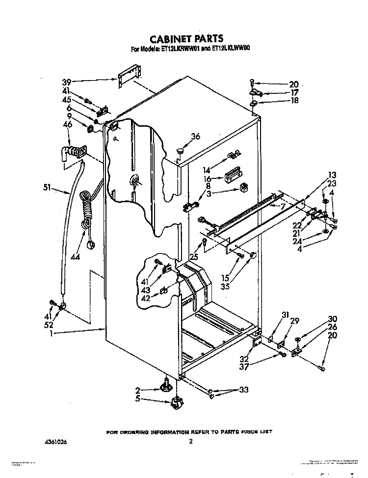 CABINET Diagram and Parts List for ET12LKLWN01  Whirlpool Refrigerator