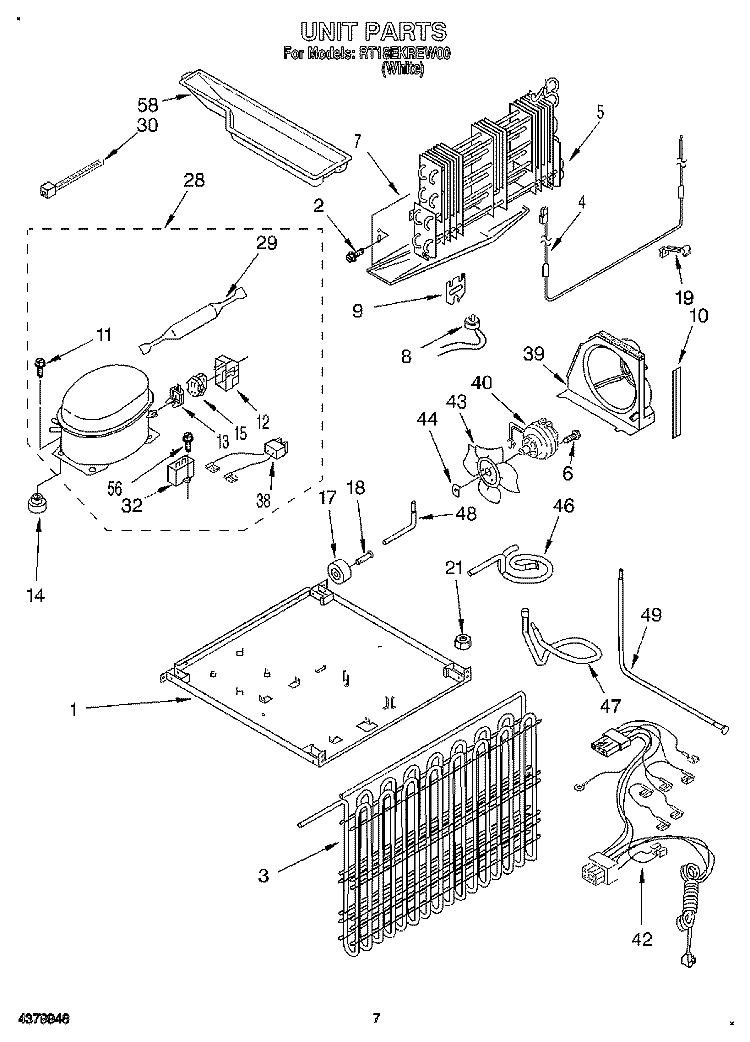 UNIT Diagram and Parts List for RT18EKREW00  Roper Refrigerator