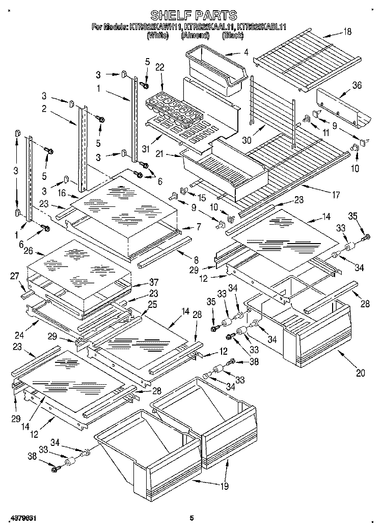 SHELF, LIT/OPTIONAL Diagram and Parts List for KTRS25KAAL11  KitchenAid Refrigerator