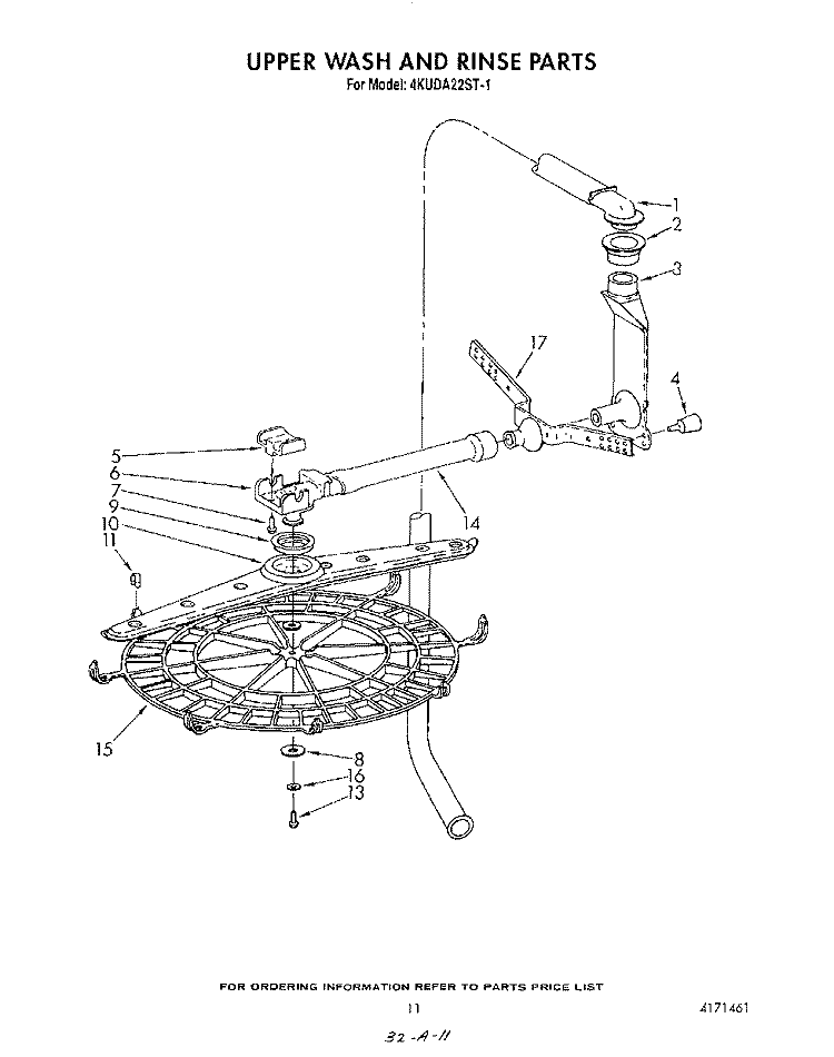UPPER WASH AND RINSE Diagram and Parts List for 4KUDA22ST1  KitchenAid Dishwasher
