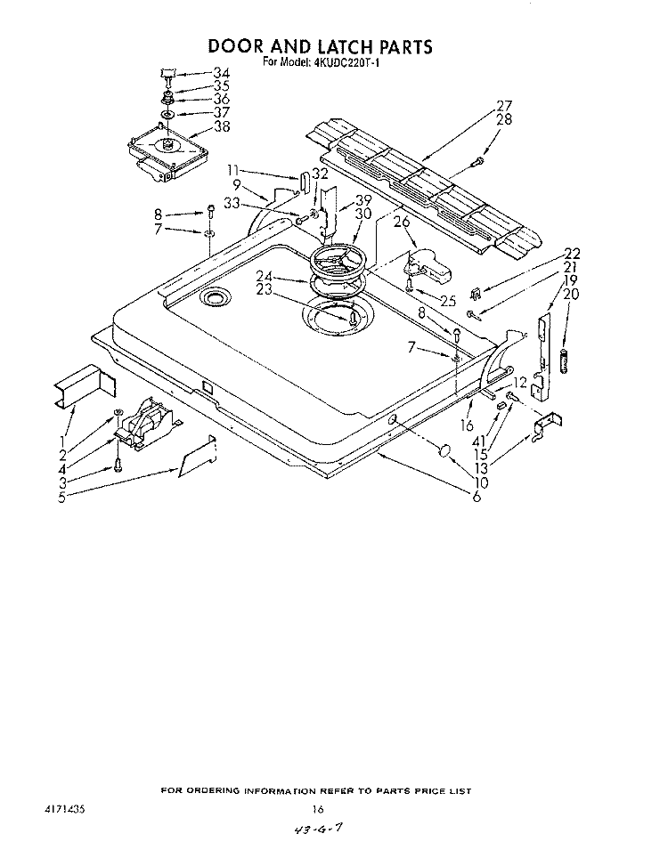 DOOR AND LATCH Diagram and Parts List for 4KUDC220T1  KitchenAid Dishwasher