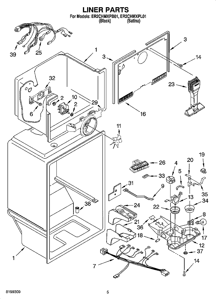 LINER PARTS Diagram and Parts List for ER2CHMXPB01  Whirlpool Refrigerator