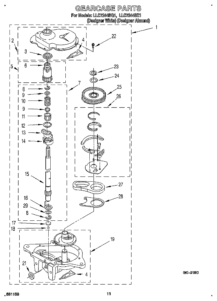 GEARCASE Diagram and Parts List for LLC7244BQ1  Whirlpool Washer