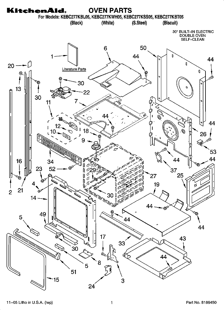 OVEN PARTS Diagram and Parts List for KEBC277KSS05  KitchenAid Wall Oven