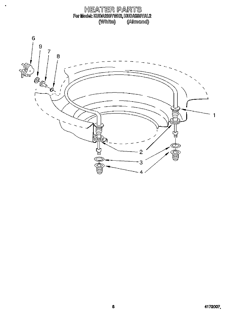 HEATER Diagram and Parts List for KUDA230YAL2  KitchenAid Dishwasher