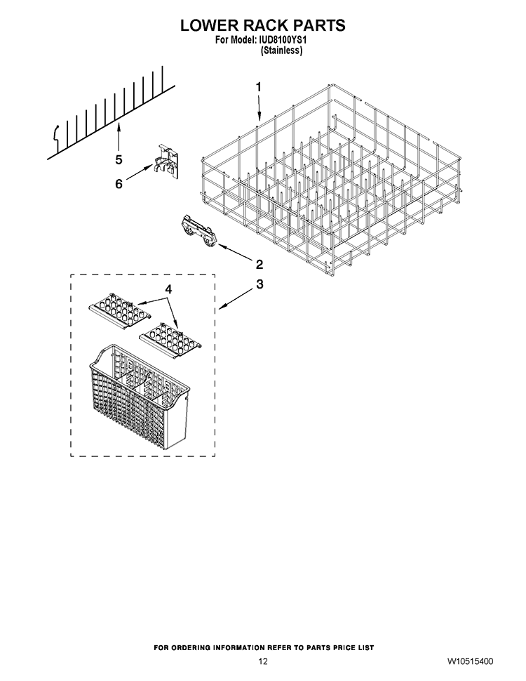 LOWER RACK PARTS Diagram and Parts List for IUD8100YS1  Whirlpool Dishwasher