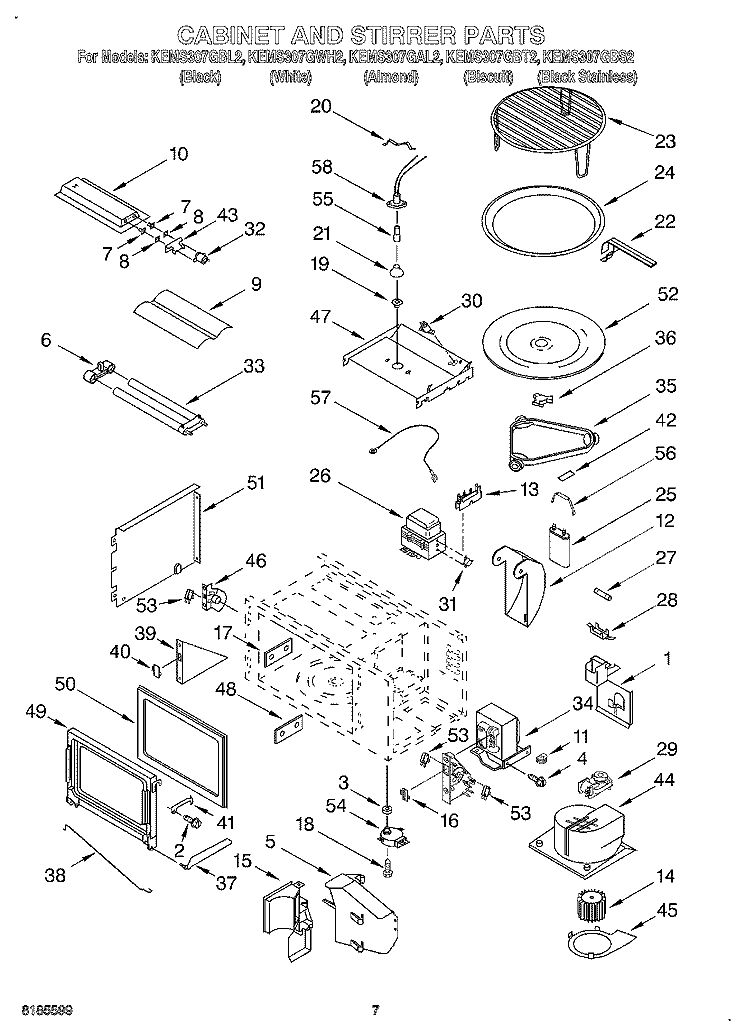 CABINET AND STIRRER Diagram and Parts List for KEMS307GBS2  KitchenAid Microwave Oven Combo