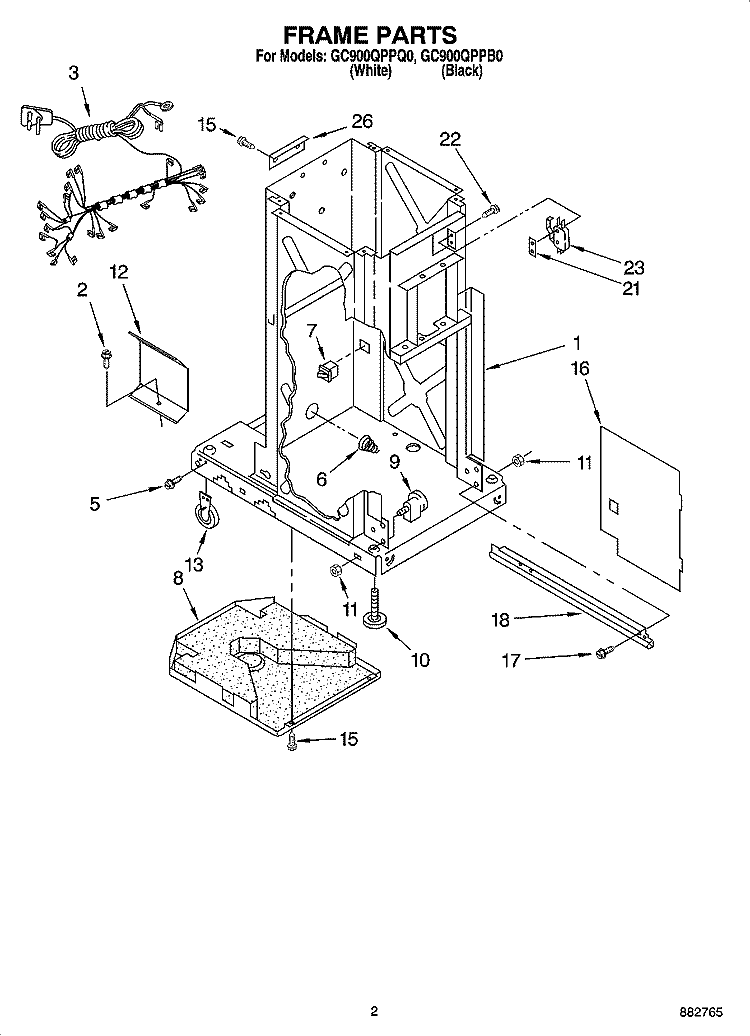FRAME PARTS Diagram and Parts List for GC900QPPQ0  Whirlpool Trash Compactor