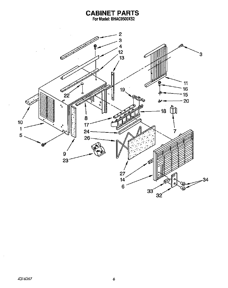 CABINET Diagram and Parts List for BHAC0500XS2  Whirlpool Air Conditioner