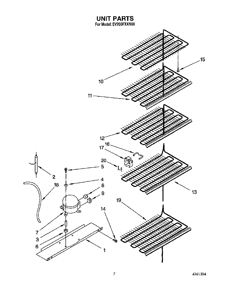 UNIT Diagram and Parts List for EV200FXXN00  Whirlpool Freezer