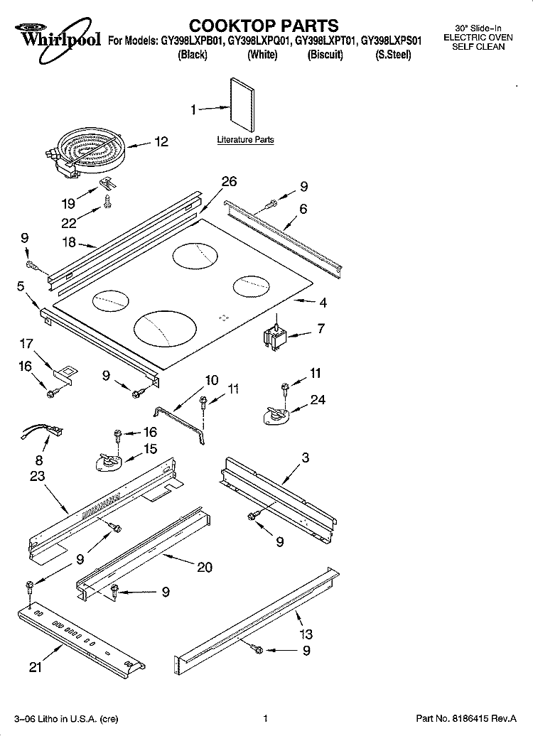 COOKTOP PARTS Diagram and Parts List for GY398LXPT01  Whirlpool Range