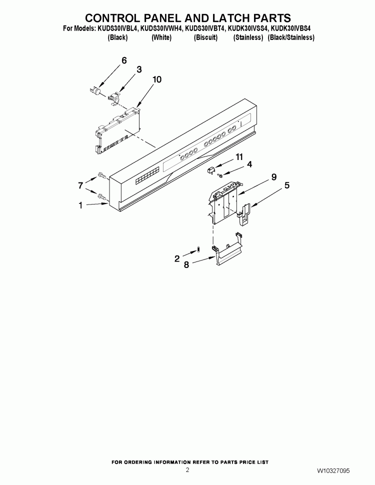 CONTROL PANEL AND LATCH PARTS Diagram and Parts List for KUDK30IVSS4  KitchenAid Dishwasher