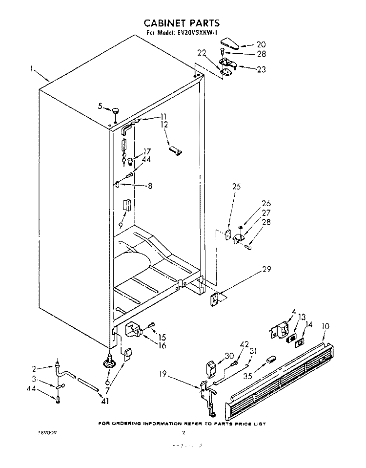 CABINET Diagram and Parts List for EV20VSXKW1  Whirlpool Freezer