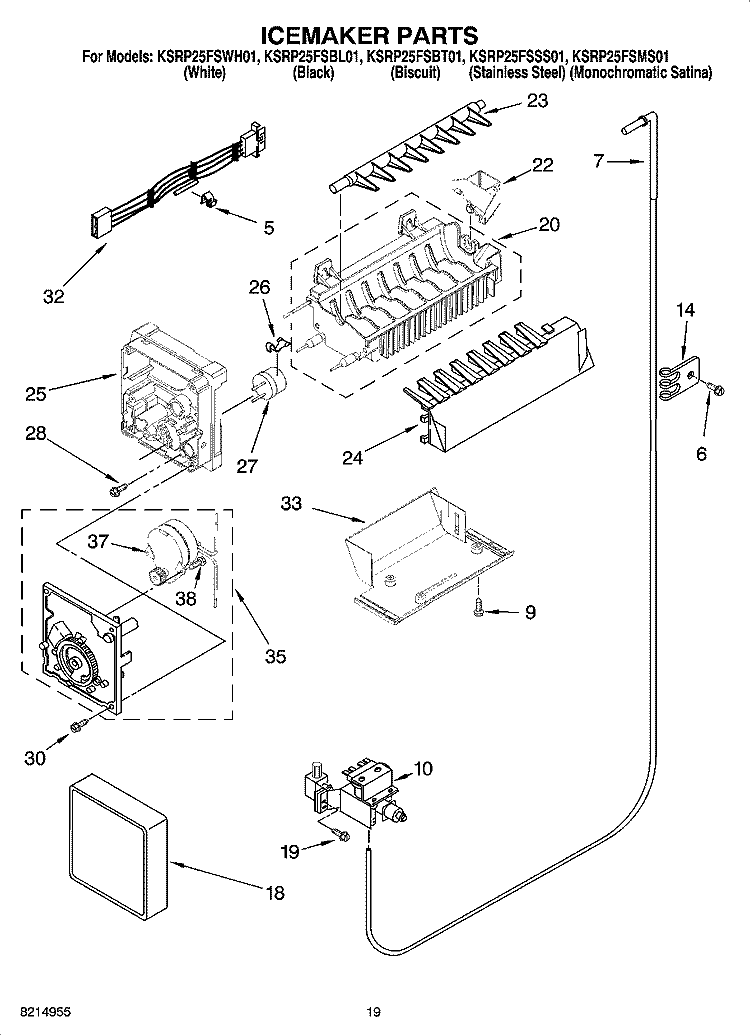 ICEMAKER PARTS, OPTIONAL PARTS (NOT INCLUDED) Diagram and Parts List for KSRP25FSSS01  KitchenAid Refrigerator