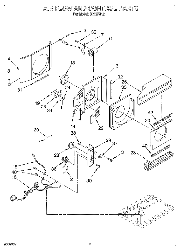 AIR FLOW AND CONTROL Diagram and Parts List for CA6WM42  Crosley Air Conditioner