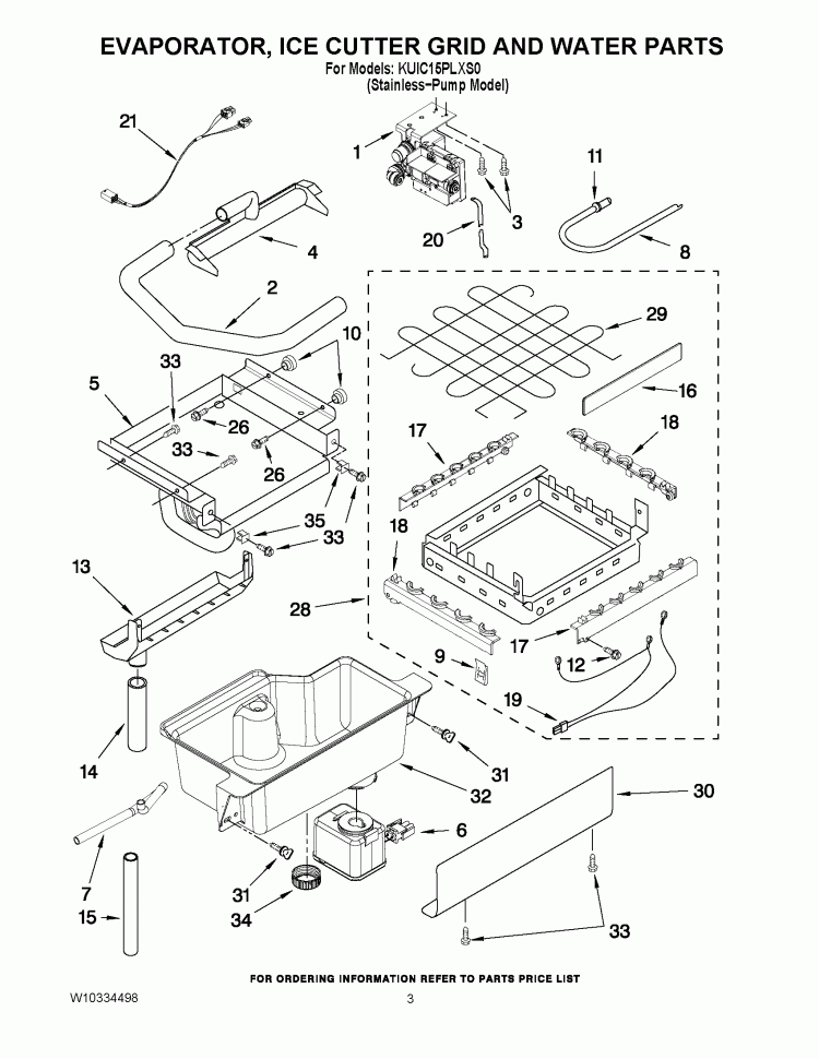 EVAPORATOR, ICE CUTTER GRID AND WATER PARTS Diagram and Parts List for KUIC15PLXS0  KitchenAid Ice Maker