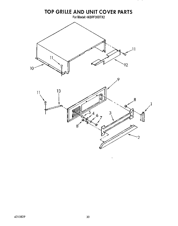 TOP GRILLE AND UNIT COVER Diagram and Parts List for 4KSRF36DTX2  KitchenAid Refrigerator