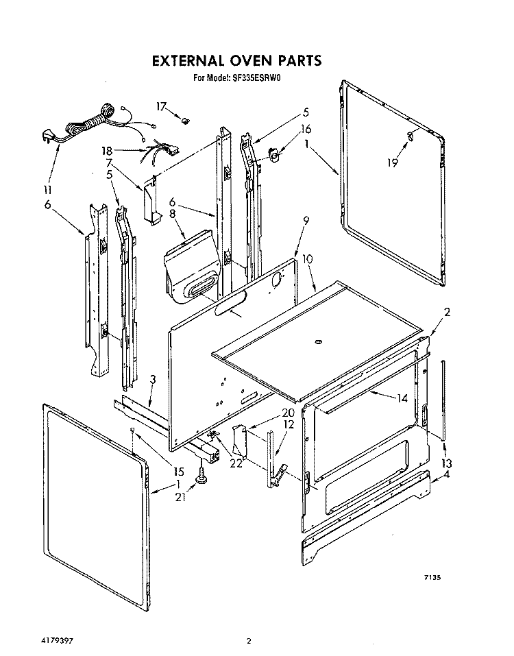 EXTERNAL OVEN Diagram and Parts List for SF335ESRW1  Whirlpool Range