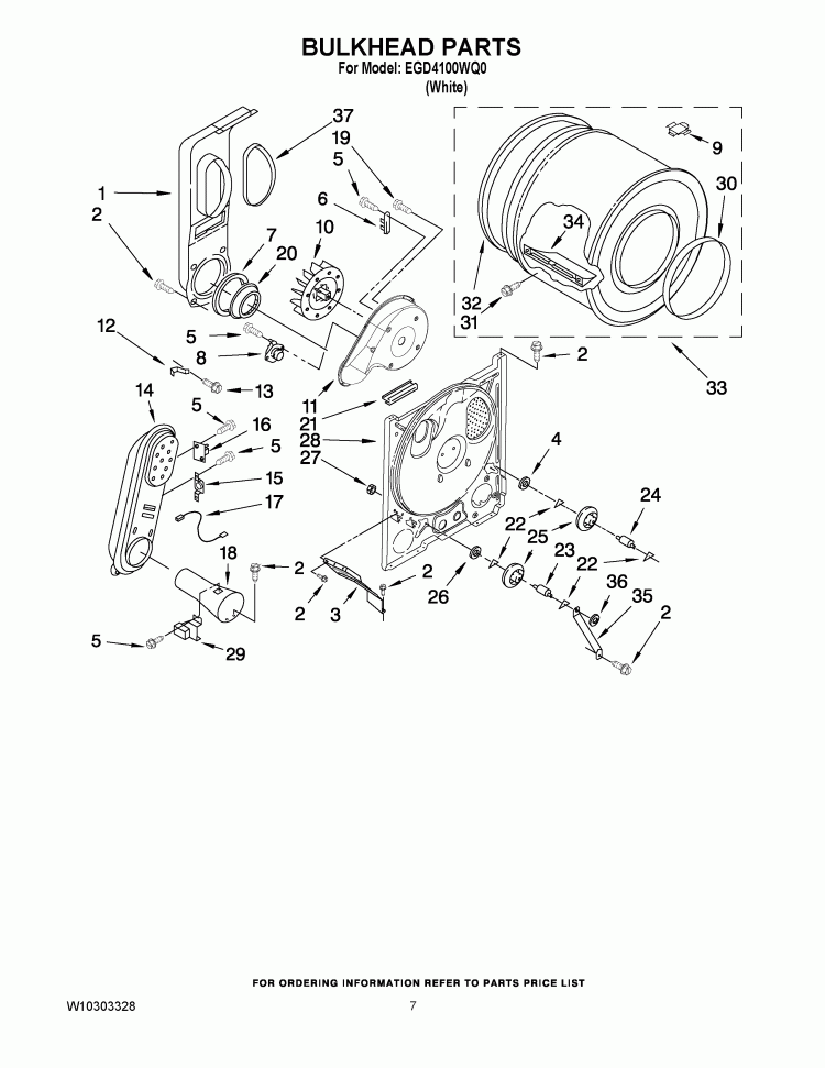 BULKHEAD PARTS Diagram and Parts List for EGD4100WQ0  Estate Dryer