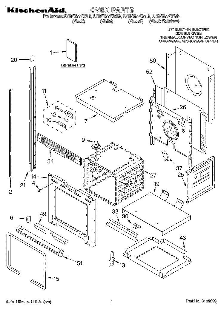 OVEN, LITERATURE Diagram and Parts List for KEMS377GAL3  KitchenAid Microwave Oven Combo