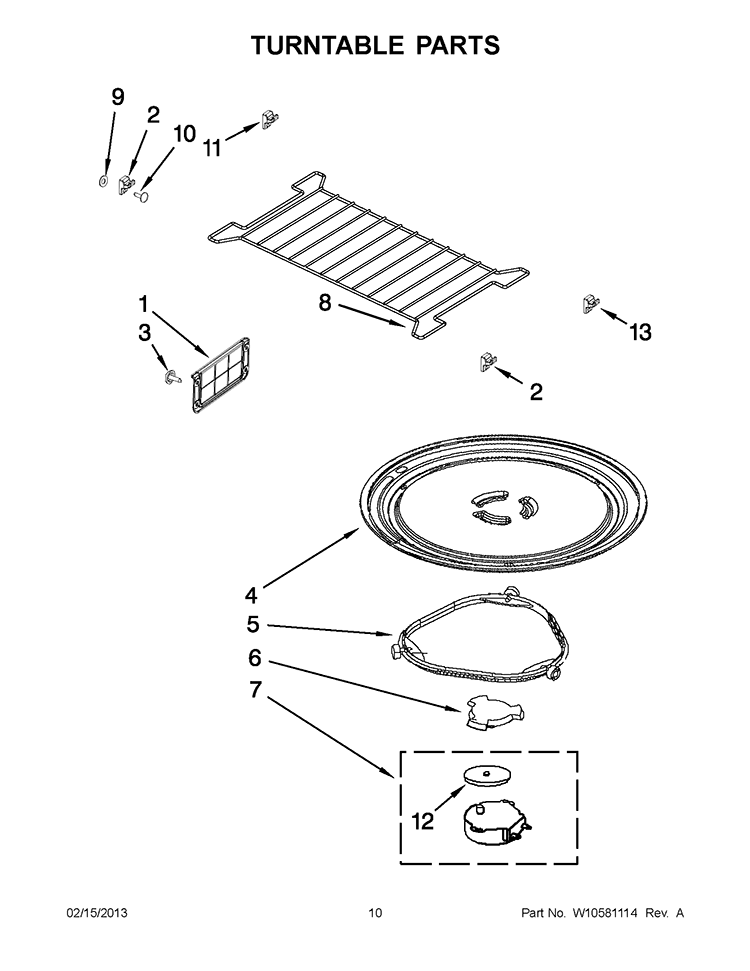 TURNTABLE PARTS Diagram and Parts List for WMH32517AW1  Whirlpool Microwave