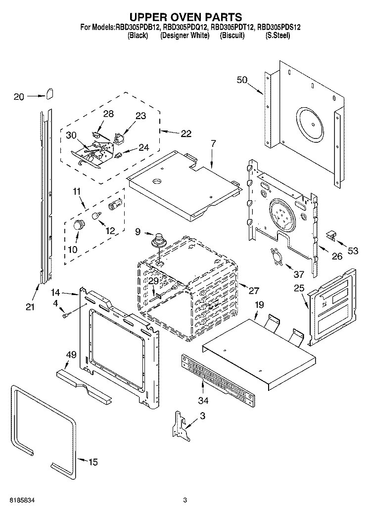UPPER OVEN Diagram and Parts List for RBD305PDB12  Whirlpool Wall Oven