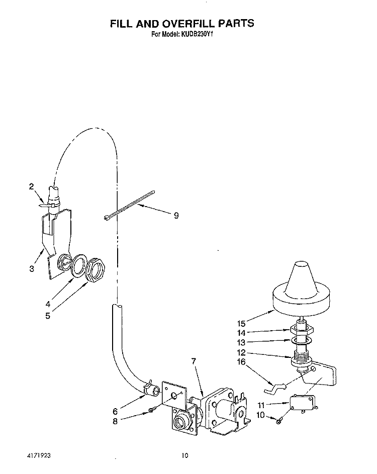 FILL AND OVERFILL Diagram and Parts List for KUDB230Y1  KitchenAid Dishwasher