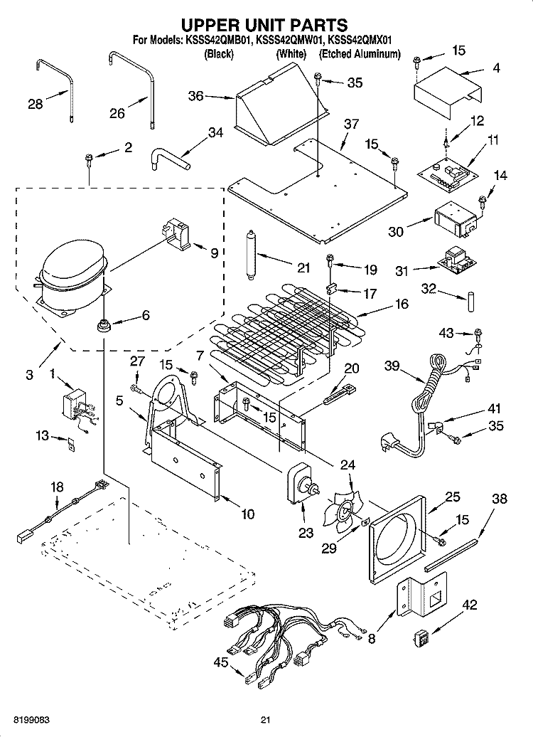 UPPER UNIT PARTS Diagram and Parts List for KSSS42QMX01  KitchenAid Refrigerator