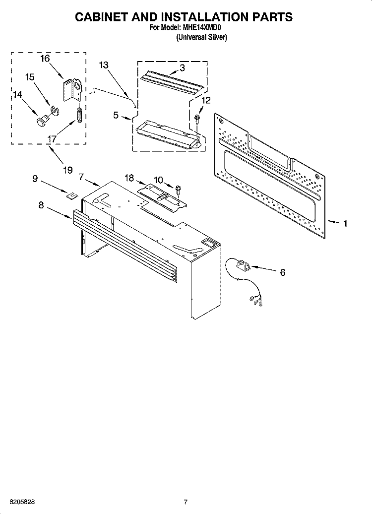 CABINET AND INSTALLATION PARTS Diagram and Parts List for MHE14XMD0  Roper Microwave