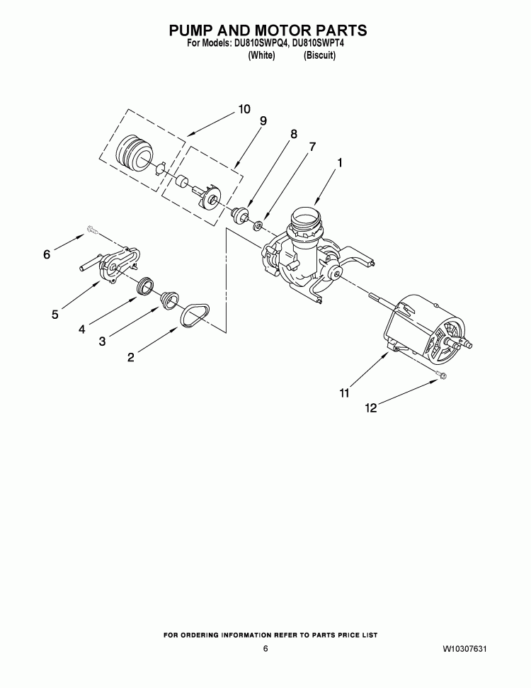 PUMP AND MOTOR PARTS Diagram and Parts List for DU810SWPQ4  Whirlpool Dishwasher