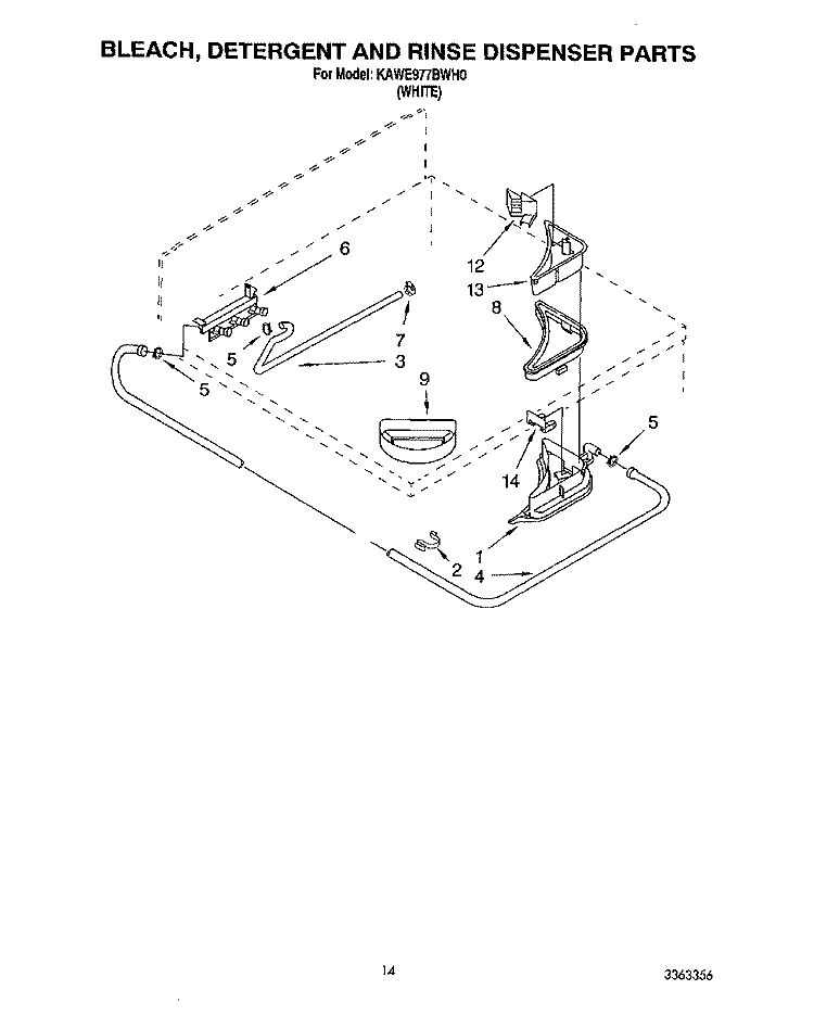 BLEACH, DETERGENT AND RINSE DISPENSER Diagram and Parts List for KAWE977BWH0  KitchenAid Washer
