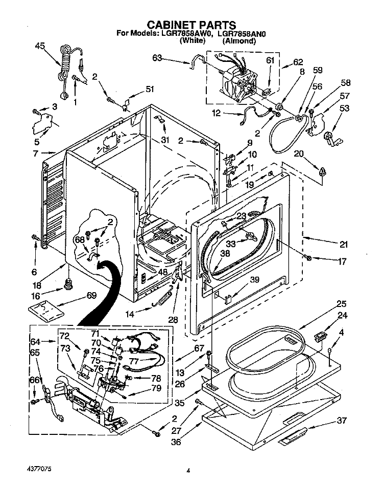 CABINET Diagram and Parts List for LGR7858AN0  Whirlpool Dryer