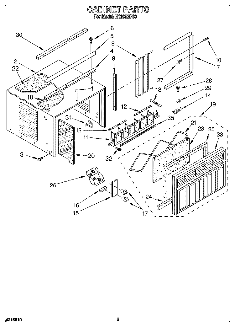 CABINET Diagram and Parts List for X12002D00  Roper Air Conditioner