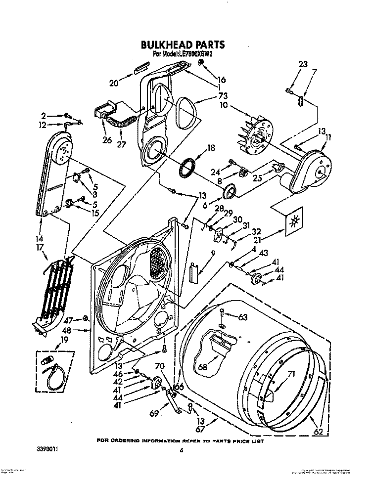 BULKHEAD PARTS Diagram and Parts List for LE7800XSW3  Whirlpool Dryer