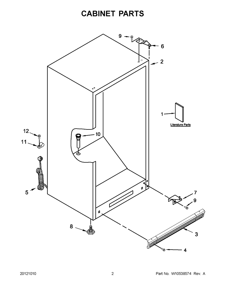 CABINET PARTS Diagram and Parts List for EV200NZTQ02  Whirlpool Freezer