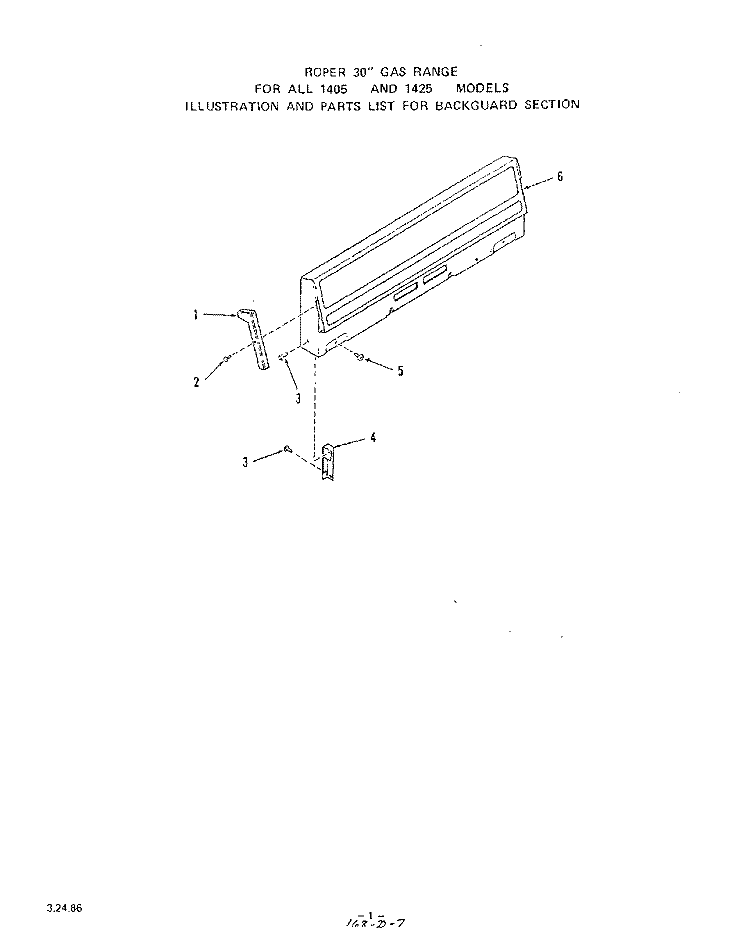 BACKGUARD Diagram and Parts List for 1405W0A  Roper Range